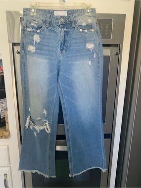 Women’s Straight Leg Distressed Jeans - Light Blue
